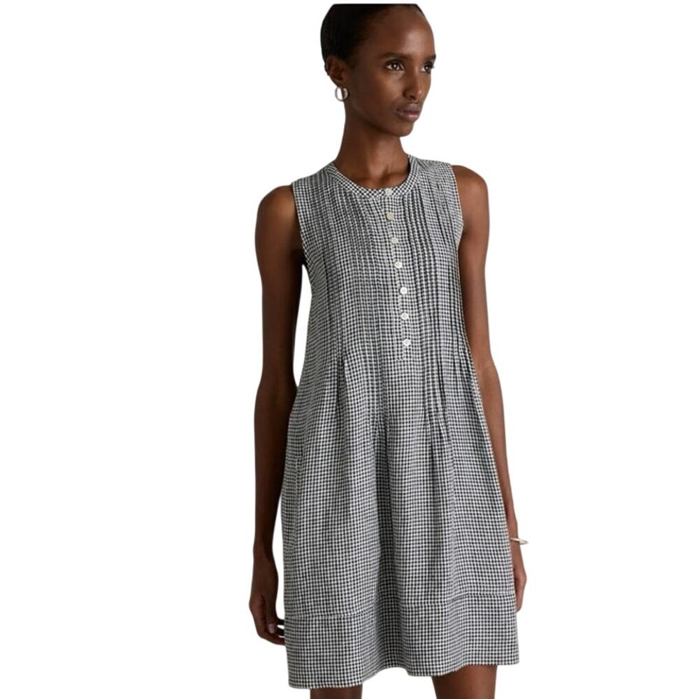 Quince Sleeveless Gingham Swing Dress 100% Linen